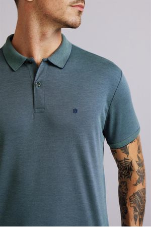 Camisa Polo Pima Piquet Slim Fit - Azul Noturno / Petróleo