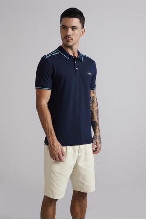 Camisa Polo Premium Piquet Slim Fit - Azul Marinho