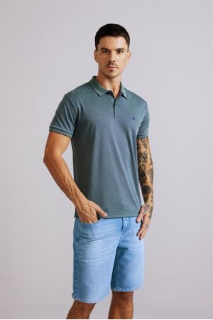 Camisa Polo Pima Piquet Slim Fit - Azul Noturno / Petróleo