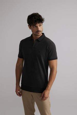 Polo Piquet Slim Fit - Preto / Cinza Chumbo