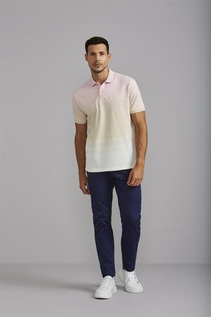 Camisa Polo Comfort Piquet - Rosa / Bege Creme