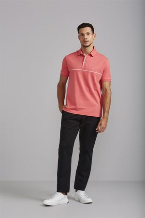 Polo Comfort Malha - Laranja Salmão / Creme