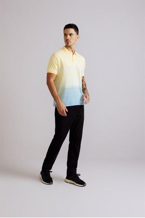 Camisa Polo Comfort Malha - Marrom Amêndoa / Azul Céu