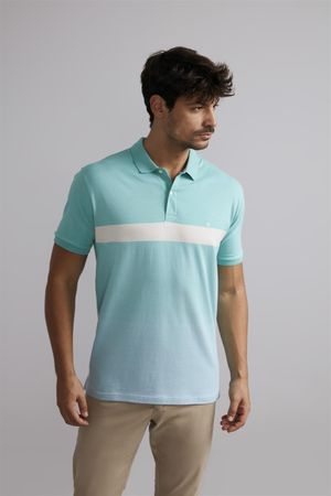 Camisa Polo Comfort Malha - Verde Jade / Azul Céu