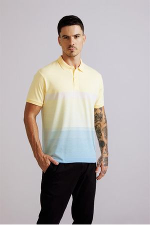 Camisa Polo Comfort Malha - Marrom Amêndoa / Azul Céu