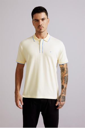 Camisa Polo Comfort Malha - Marrom Amêndoa / Branco