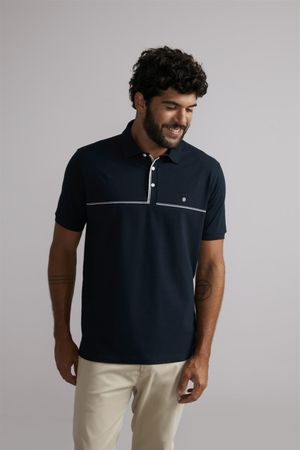 Polo Comfort Malha - Azul Marinho / Creme