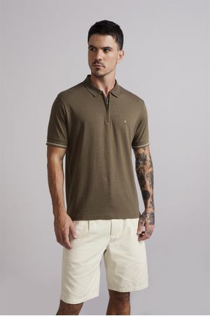Polo com Zíper Comfort Malha Premium - Verde Exercito