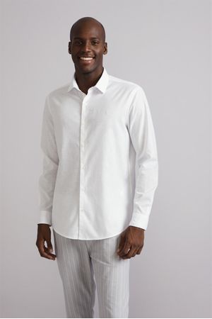 Camisa Linen Blend Slim Fit - Branco