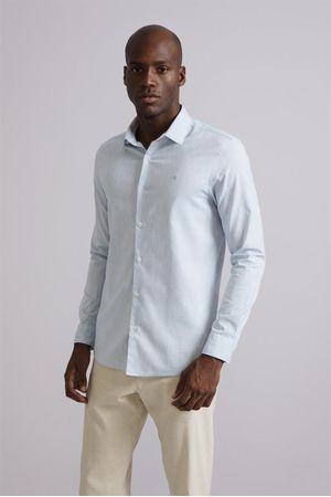 Camisa Linen Blend Slim Fit - Azul Claro