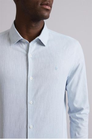 Camisa Linen Blend Slim Fit - Azul Claro
