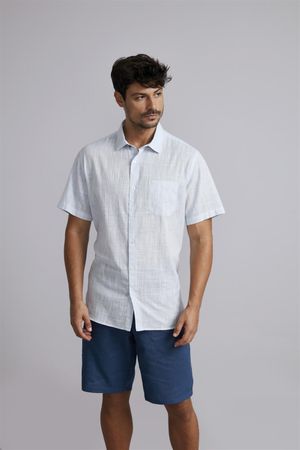 Camisa Manga Curta com Bolso Comfort - Azul Claro