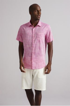 Camisa Manga Curta com Bolso Comfort - Rosa Escuro