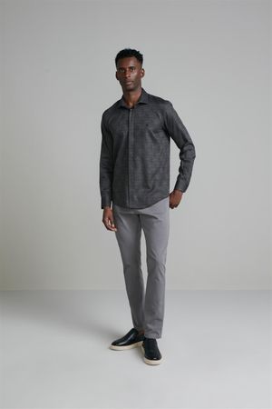 Camisa Algodão Egípcio Slim Fit - Cinza Grafite