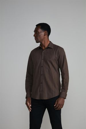 Camisa Slim Fit - Marrom Café