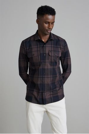 Camisa Xadrez Slim Fit - Marrom Café