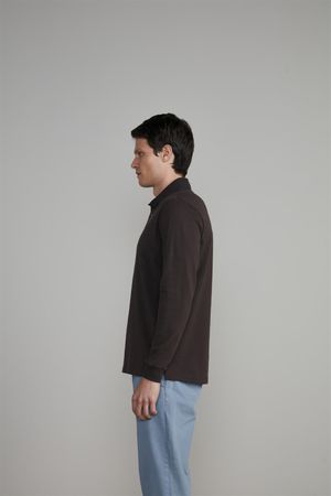 Camisa Polo Manga Longa Malha Comfort - Marrom