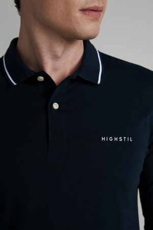 Camisa Polo Manga Longa Malha Slim Fit - Azul Marinho