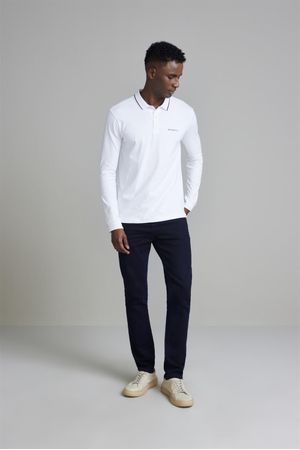 Camisa Polo Manga Longa Malha Slim Fit - Branco