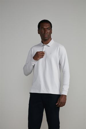 Camisa Polo Manga Longa Malha Comfort - Cinza