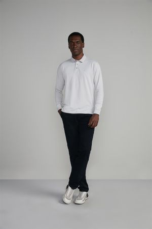 Camisa Polo Manga Longa Malha Comfort - Cinza