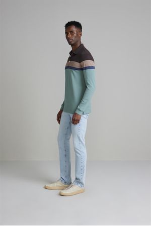 Camisa Polo Manga Longa Piquet Slim Fit - Marrom / Verde Malva