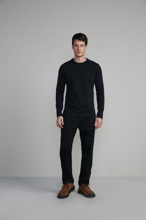 Camiseta Manga Longa Malha Slim Fit - Preto