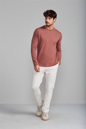 Camiseta Manga Longa Malha Slim Fit - Marrom Castanho