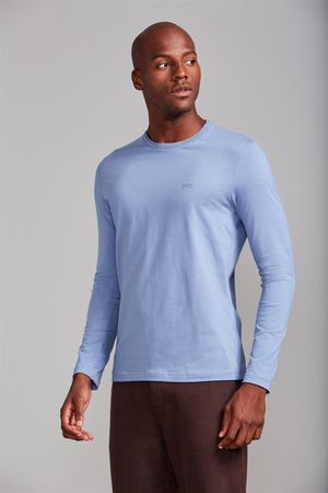 Camiseta Manga Longa Malha Slim Fit - Azul Jeans
