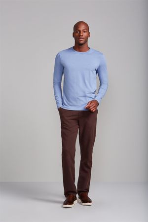 Camiseta Manga Longa Malha Slim Fit - Azul Jeans
