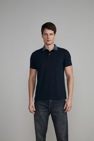 Camisa Polo Malha Slim Fit - Azul Marinho