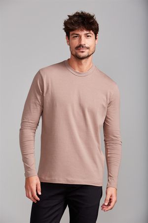 Camiseta Manga Longa Malha Comfort - Marrom Castanho