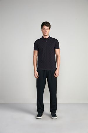 Camisa Polo Jacquard Slim Fit - Roxo Escuro / Preto