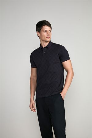 Camisa Polo Jacquard Slim Fit - Roxo Escuro / Preto