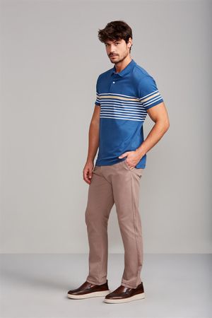 Camisa Polo Malha Slim Fit - Azul Noturno / Branco