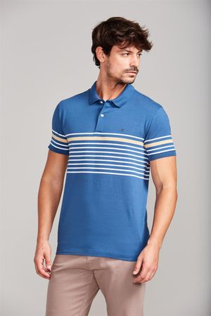 Camisa Polo Malha Slim Fit - Azul Noturno / Branco