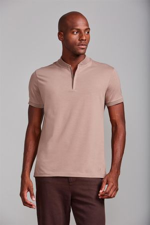 Camisa Polo Malha Slim Fit - Marrom Castanho