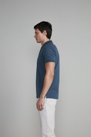 Camisa Polo Malha Slim Fit - Cinza Cobalto