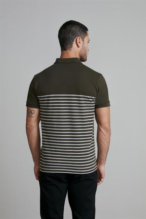 Camisa Polo Piquet Slim Fit - Verde Azeitona / Branco