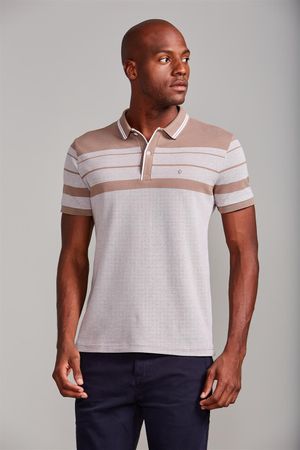 Camisa Polo Piquet Slim Fit - Marrom Castanho / Branco