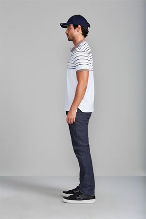 Camisa Polo Malha Comfort - Branco / Marrom Castanho