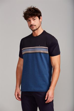 Camiseta Malha Slim Fit - Preto /  Cinza Concreto