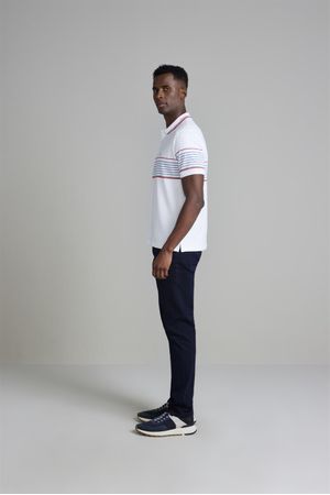 Camisa Polo Malha Comfort - Branco / Azul Jeans