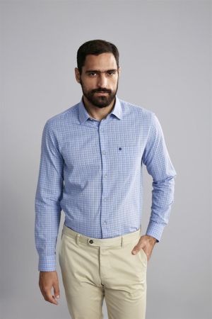 Camisa Manga Longa com Bolso Comfort Fio Tinto - Azul Claro