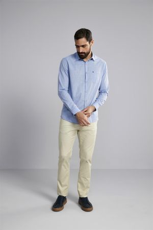 Camisa Manga Longa com Bolso Comfort Fio Tinto - Azul Claro