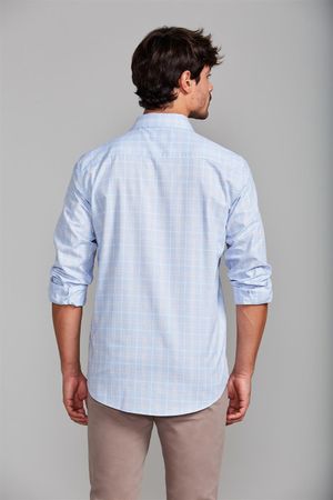 Camisa Manga Longa com Bolso Comfort Xadrez - Azul Claro
