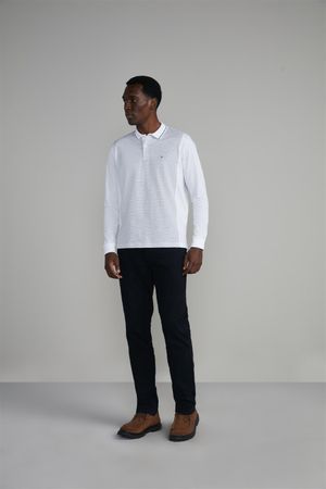 Camisa Polo Manga Longa Jacquard Comfort - Cinza Concreto / Branco