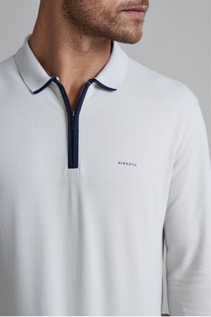 Camisa Polo Manga Longa com Zíper Piquet Comfort - Cinza