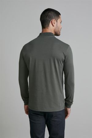 Camisa Polo Manga Longa Malha Slim Fit - Verde Escuro
