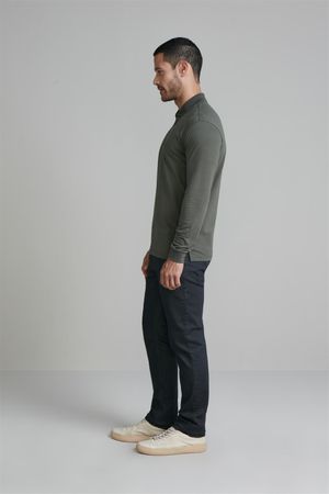 Camisa Polo Manga Longa Malha Slim Fit - Verde Escuro